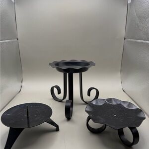 Lot of 3 Black Metal Candleholders